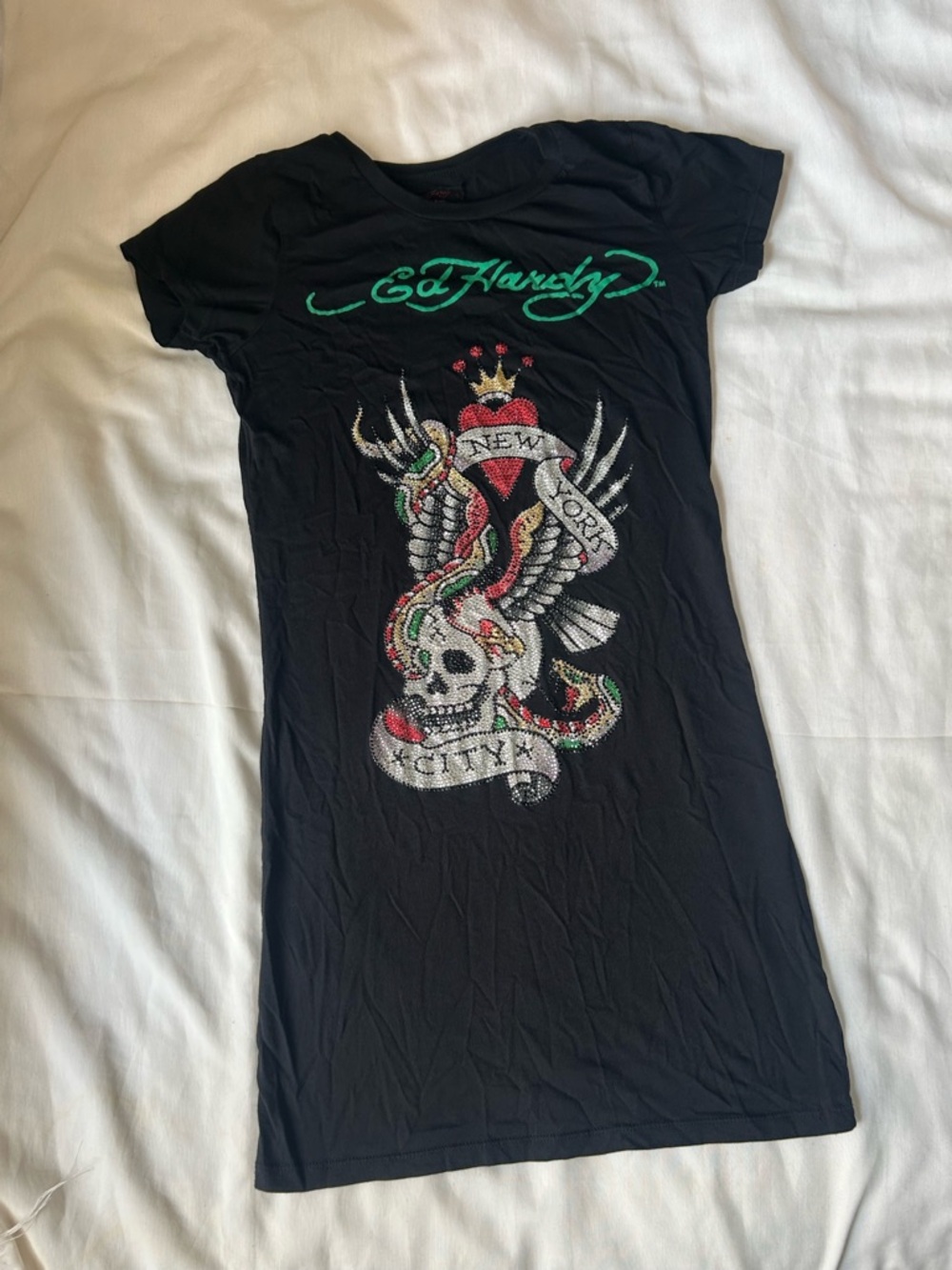 Ed Hardy Christian Audigier Vintage Rhinestone New York Vintage y2k S cotton nyc
